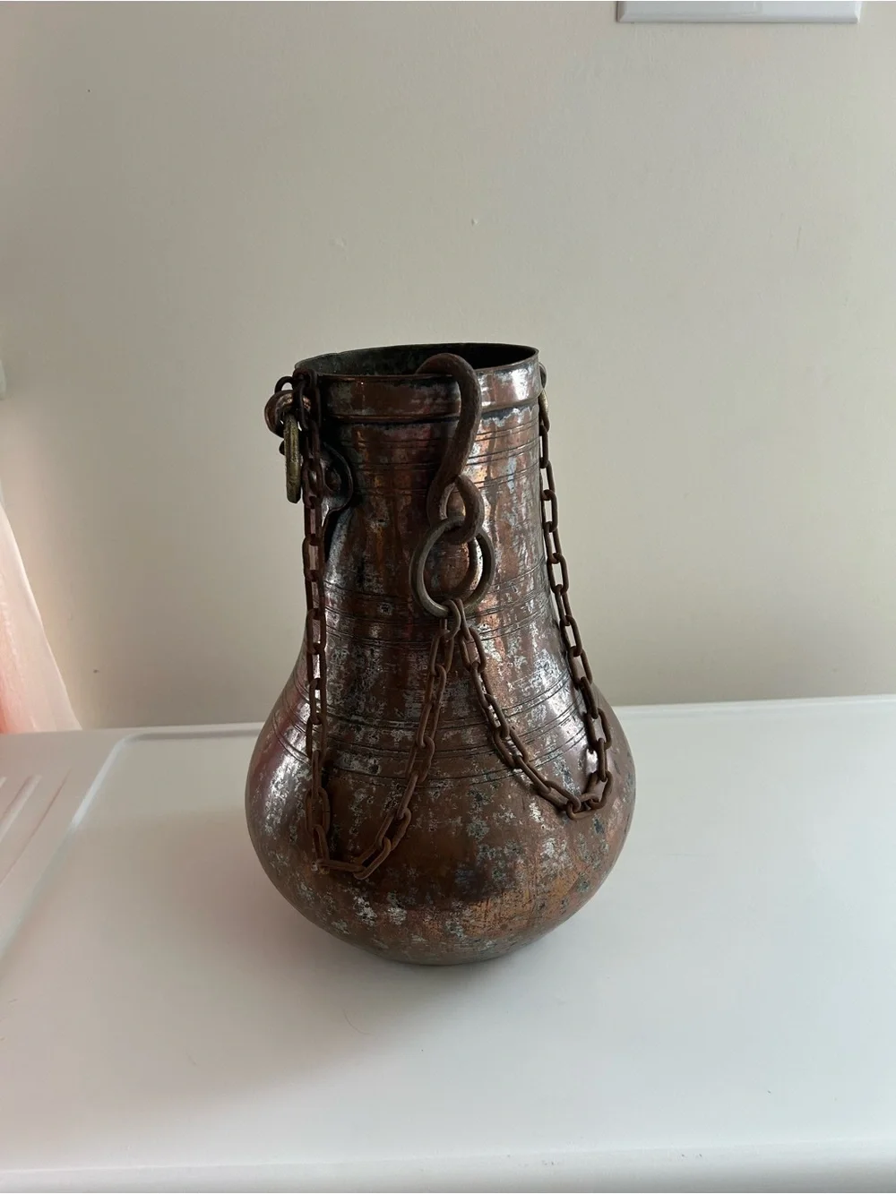 Vintage Turkish Copper-Tone Hangin Decorative Pitcher with Hanging Hook
